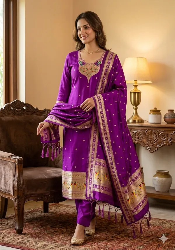 Purple_Soft_Litchi_Banarasi_Silk_Weaving_Unstitched_Kurta_Set_For_Women