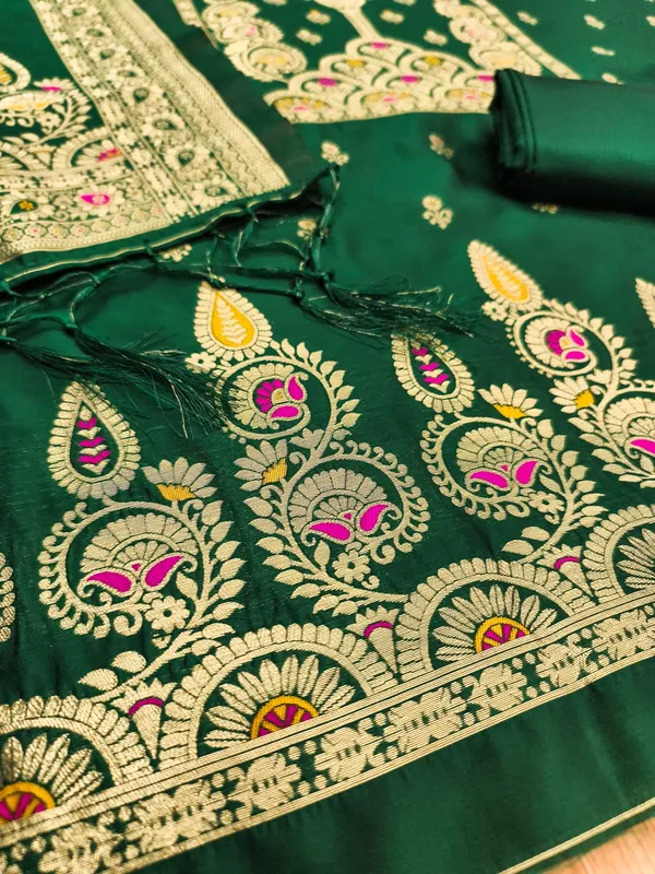 Green_Soft_Litchi_Banarasi_Silk_Weaving_Unstitched_Kurta_Set_For_Women