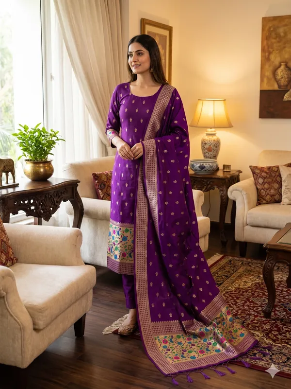 Purple_Soft_Litchi_Banarasi_Silk_Weaving_Unstitched_Kurta_Set_For_Women