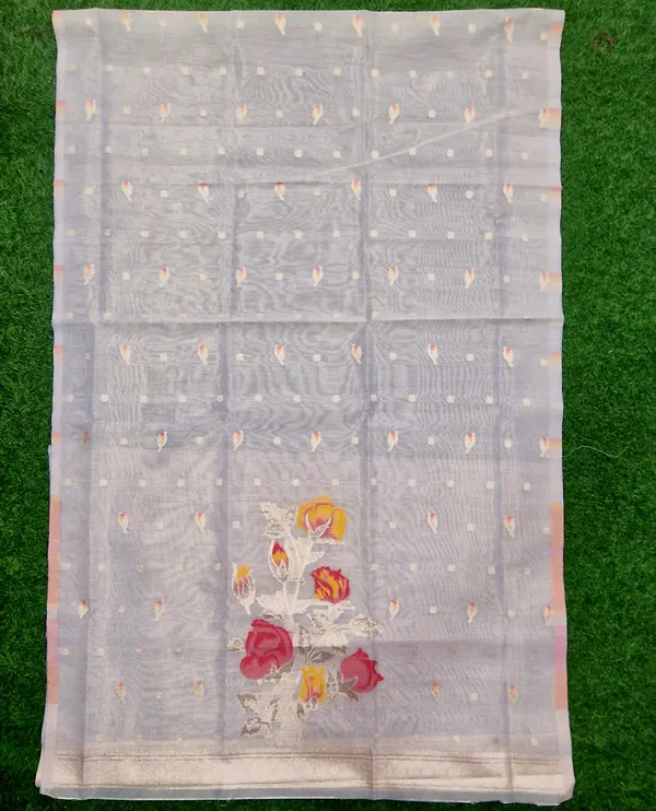 Cream_Shimmer_Banarasi_Silk_Weaving_Unstitched_Kurta_Set_For_Women