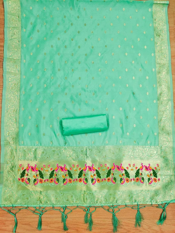 Sea_Green_Soft_Litchi_Banarasi_Silk_Weaving_Unstitched_Kurta_Set_For_Women