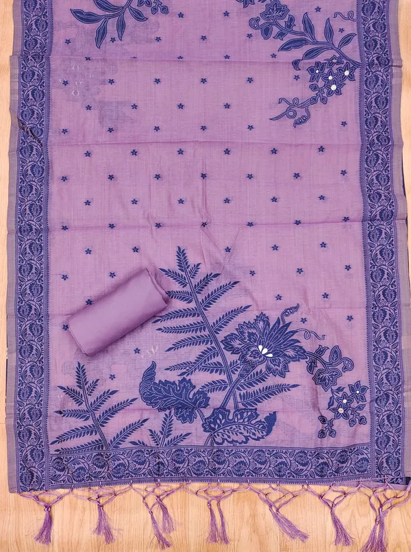 Purple_Jamdani_Banarasi_Cotton_Weaving_Unstitched_Kurta_Set_For_Women