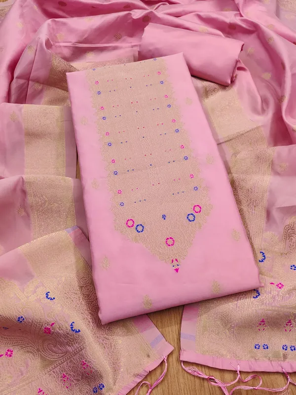 Baby_Pink_Soft_Litchi_Banarasi_Silk_Weaving_Unstitched_Kurta_Set_For_Women
