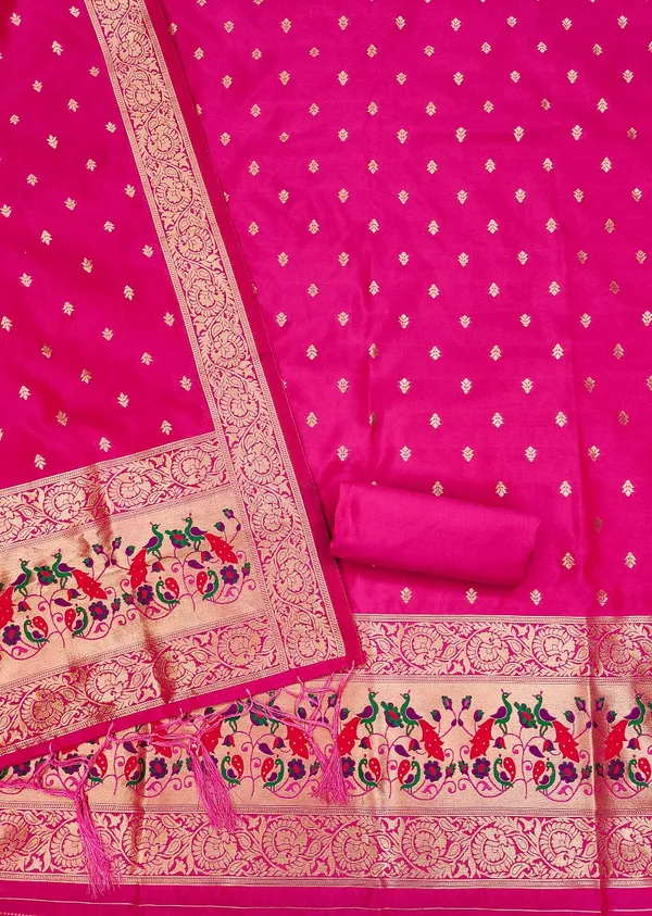 Pink_Soft_Litchi_Banarasi_Silk_Weaving_Unstitched_Kurta_Set_For_Women