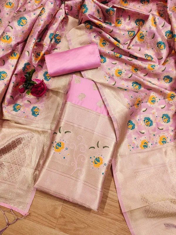 Pink_Soft_Litchi_Banarasi_Silk_Weaving_Unstitched_Kurta_Set_For_Women