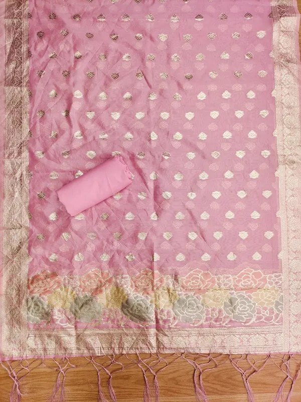 Pink_Organza_Banarasi_Silk_Weaving_Unstitched_Kurta_Set_For_Women