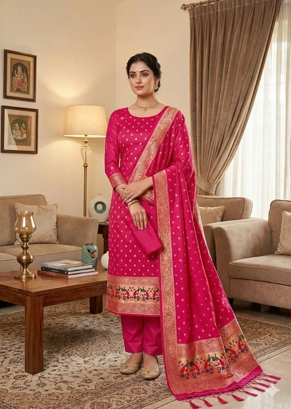 Pink_Soft_Litchi_Banarasi_Silk_Weaving_Unstitched_Kurta_Set_For_Women