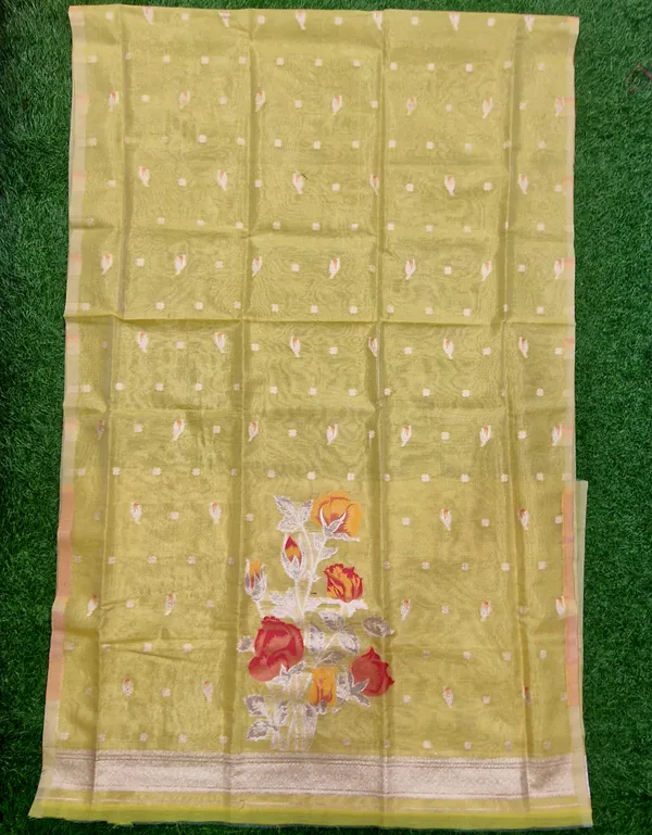 Yellow_Shimmer_Banarasi_Silk_Weaving_Unstitched_Kurta_Set_For_Women