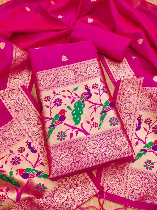 Pink_Soft_Litchi_Banarasi_Silk_Weaving_Unstitched_Kurta_Set_For_Women