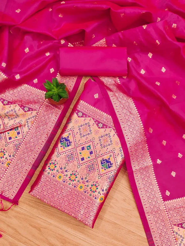 Pink_Soft_Litchi_Banarasi_Silk_Weaving_Unstitched_Kurta_Set_For_Women