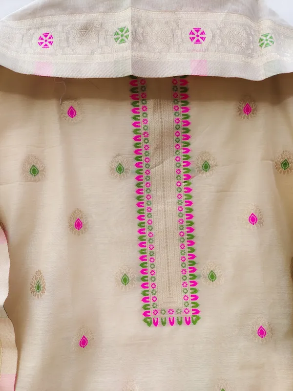 Chiku_Chanderi_Banarasi_Cotton_Weaving_Unstitched_Kurta_Set_For_Women
