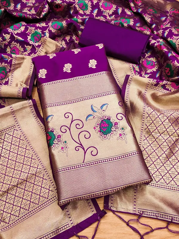Purple_Soft_Litchi_Banarasi_Silk_Weaving_Unstitched_Kurta_Set_For_Women