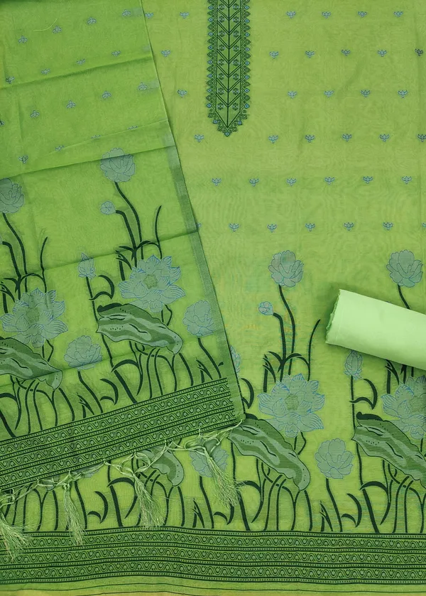 Pista_Muga_Banarasi_Cotton_Weaving_Unstitched_Kurta_Set_For_Women