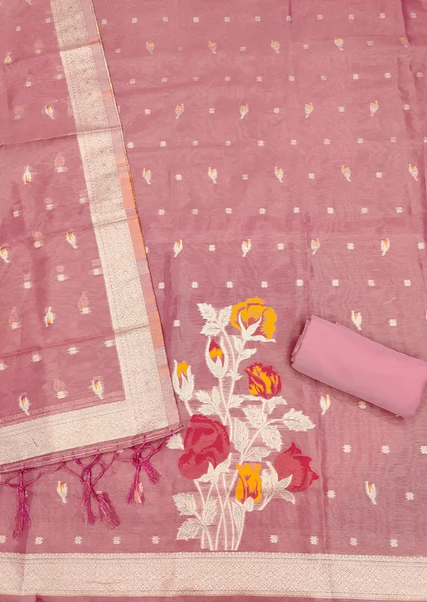 Pink_Shimmer_Banarasi_Silk_Weaving_Unstitched_Kurta_Set_For_Women