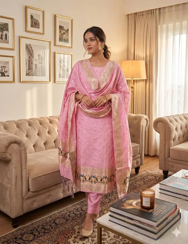 Baby_Pink_Soft_Litchi_Banarasi_Silk_Weaving_Unstitched_Kurta_Set_For_Women