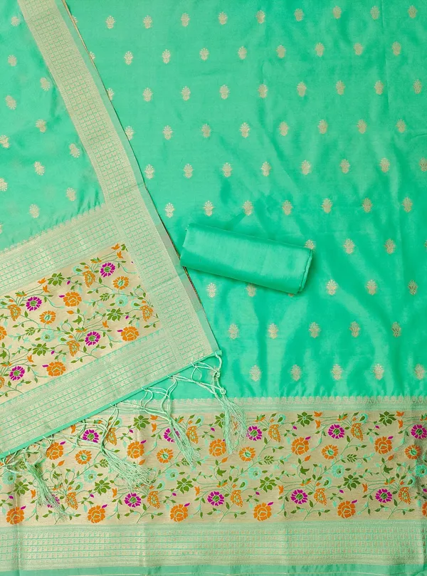 Sea_Green_Soft_Litchi_Banarasi_Silk_Weaving_Unstitched_Kurta_Set_For_Women