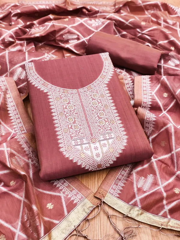 Pink_Jamdani_Banarasi_Cotton_Weaving_Unstitched_Kurta_Set_For_Women