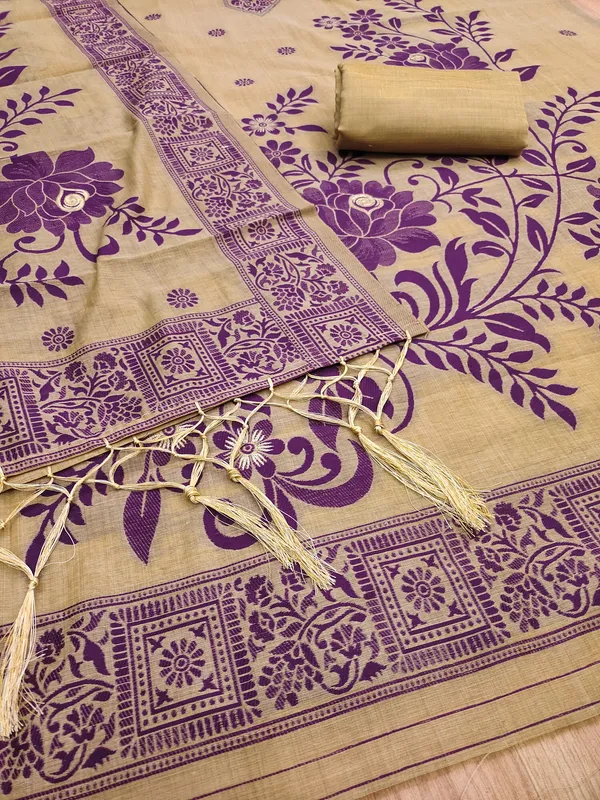 Chiku_Jamdani_Banarasi_Cotton_Weaving_Unstitched_Kurta_Set_For_Women