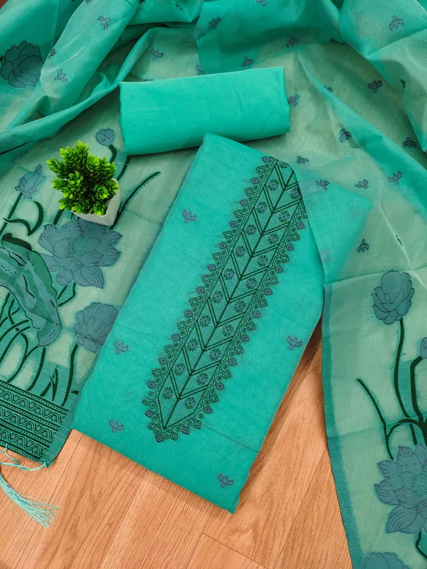Sage_Green_Muga_Banarasi_Cotton_Weaving_Unstitched_Kurta_Set_For_Women