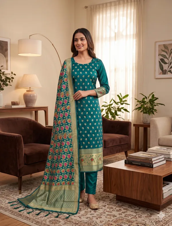 Rama_Green_Soft_Litchi_Banarasi_Silk_Weaving_Unstitched_Kurta_Set_For_Women