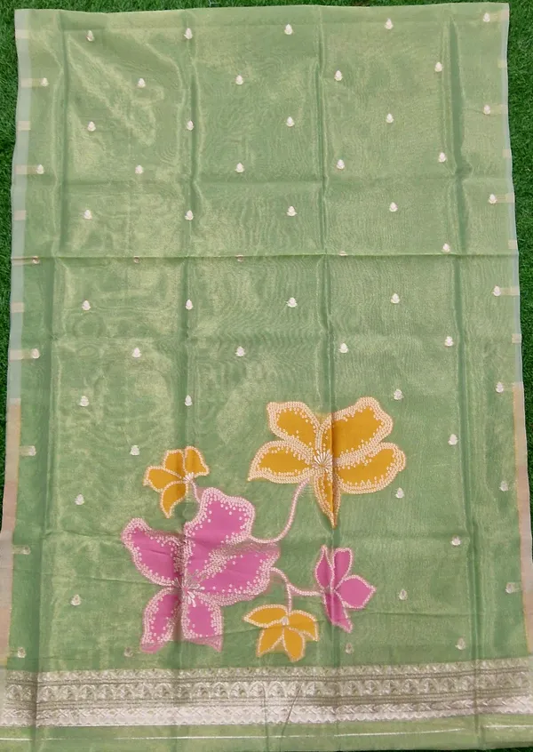 Green_Shimmer_Banarasi_Silk_Weaving_Unstitched_Kurta_Set_For_Women