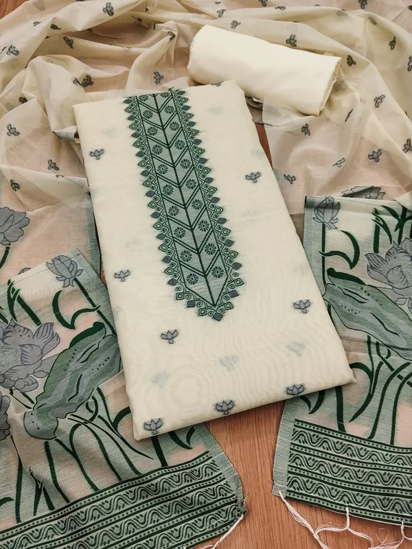 Off_White_Muga_Banarasi_Cotton_Weaving_Unstitched_Kurta_Set_For_Women