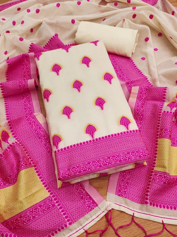 Pink_Handloom_Banarasi_Cotton_Weaving_Unstitched_Kurta_Set_For_Women