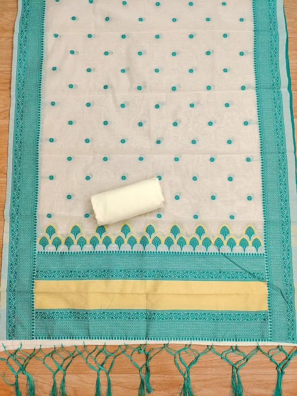 Teal_Handloom_Banarasi_Cotton_Weaving_Unstitched_Kurta_Set_For_Women