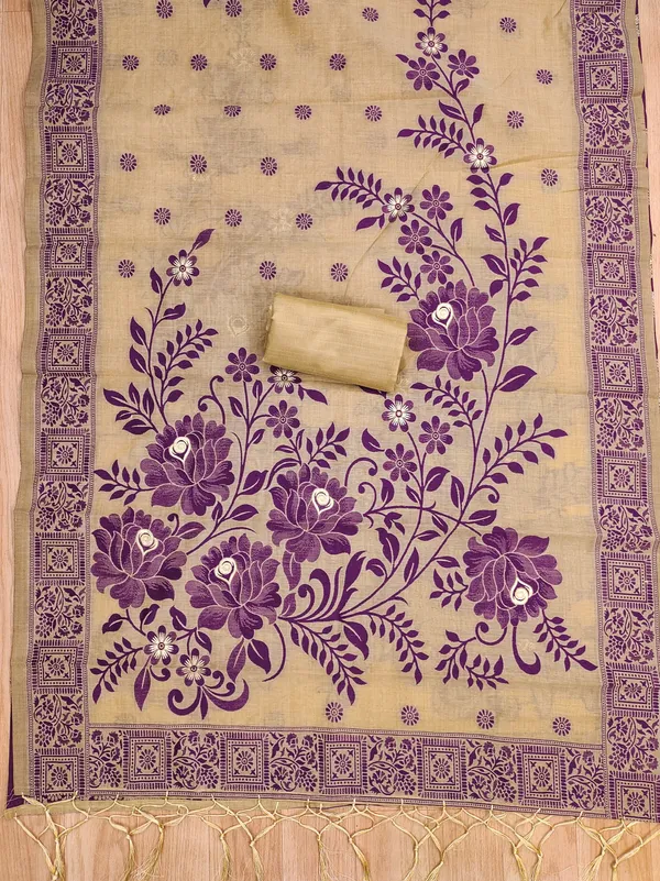 Chiku_Jamdani_Banarasi_Cotton_Weaving_Unstitched_Kurta_Set_For_Women