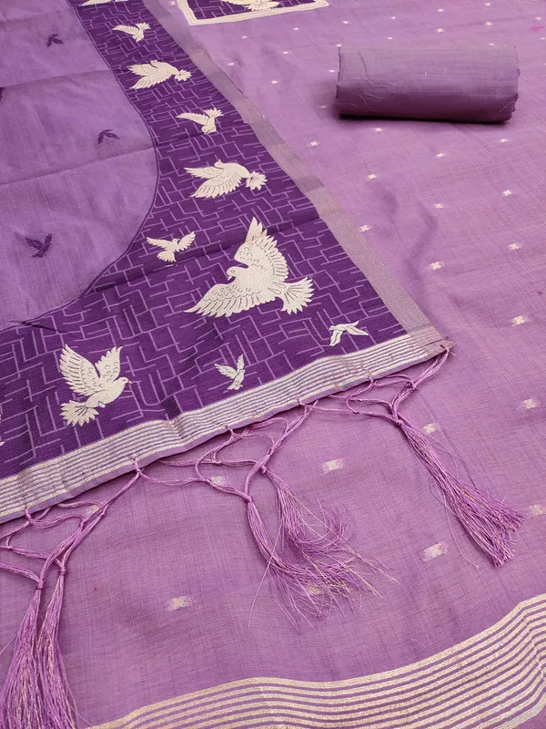 Purple_Jamdani_Banarasi_Cotton_Weaving_Unstitched_Kurta_Set_For_Women
