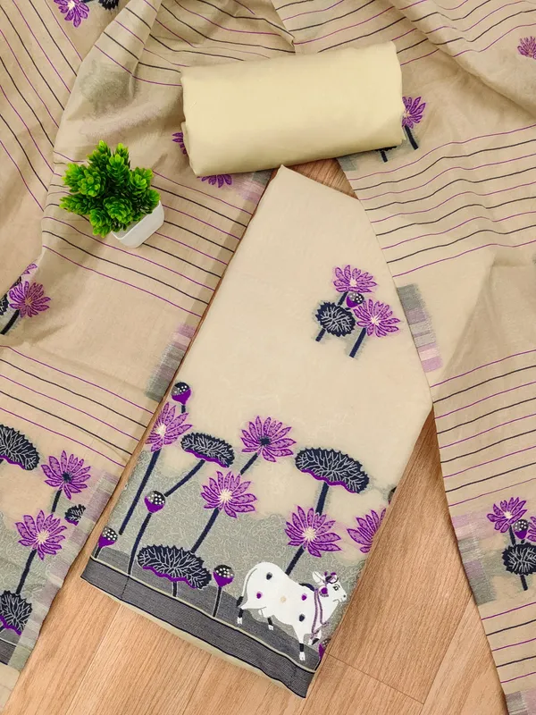 Chiku_Muga_Banarasi_Cotton_Weaving_Unstitched_Kurta_Set_For_Women