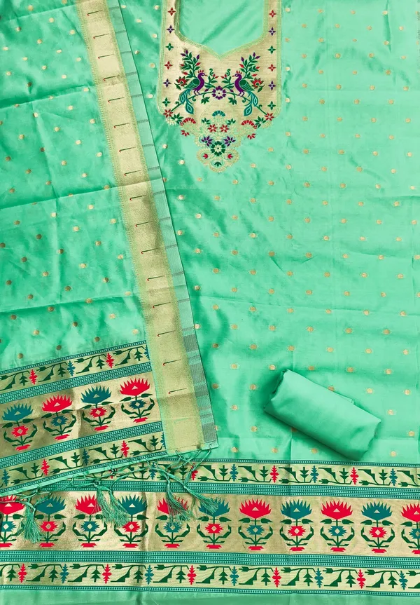 Sage_Green_Soft_Litchi_Banarasi_Silk_Weaving_Unstitched_Kurta_Set_For_Women