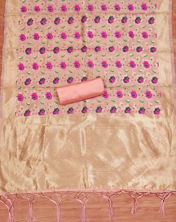 Peach_Soft_Litchi_Banarasi_Silk_Weaving_Unstitched_Kurta_Set_For_Women