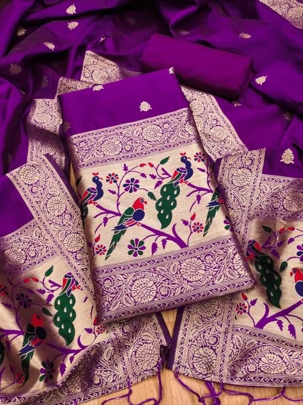 Purple_Soft_Litchi_Banarasi_Silk_Weaving_Unstitched_Kurta_Set_For_Women