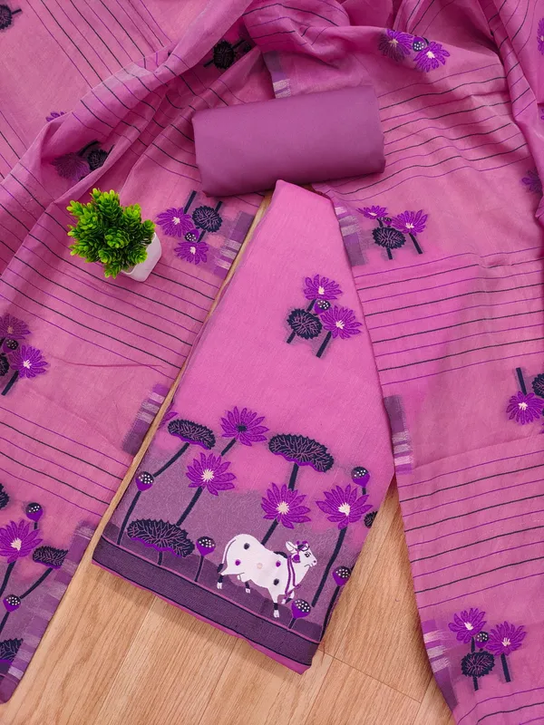 Pink_Muga_Banarasi_Cotton_Weaving_Unstitched_Kurta_Set_For_Women