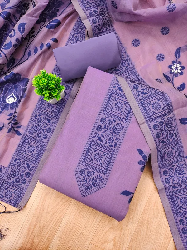 Purple_Jamdani_Banarasi_Cotton_Weaving_Unstitched_Kurta_Set_For_Women