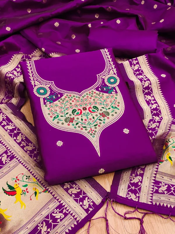 Purple_Soft_Litchi_Banarasi_Silk_Weaving_Unstitched_Kurta_Set_For_Women