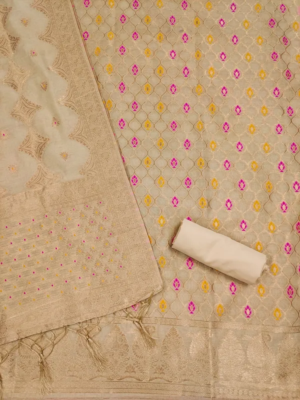 Chiku_Chanderi_Banarasi_Cotton_Weaving_Unstitched_Kurta_Set_For_Women