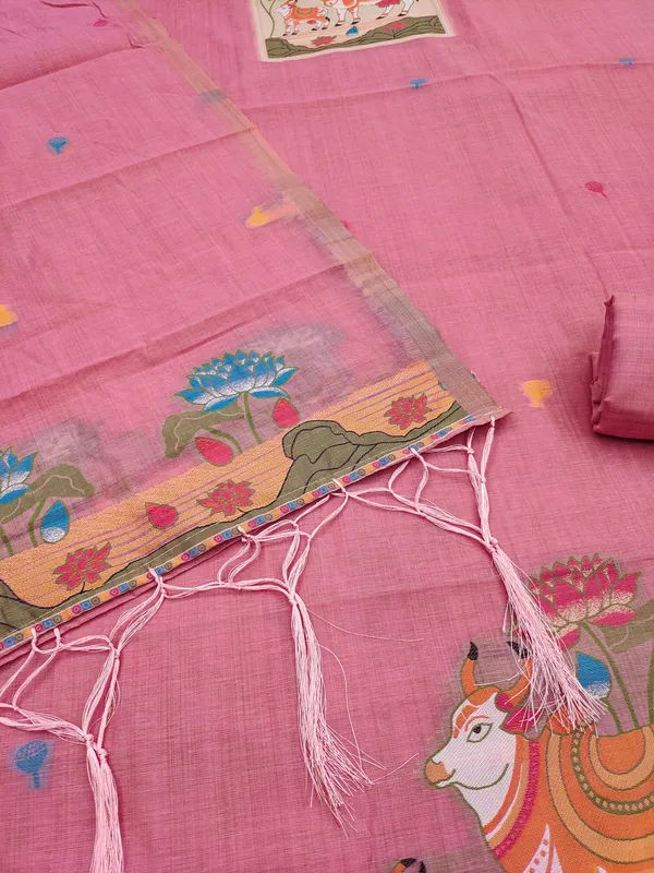 Pink_Jamdani_Banarasi_Cotton_Weaving_Unstitched_Kurta_Set_For_Women