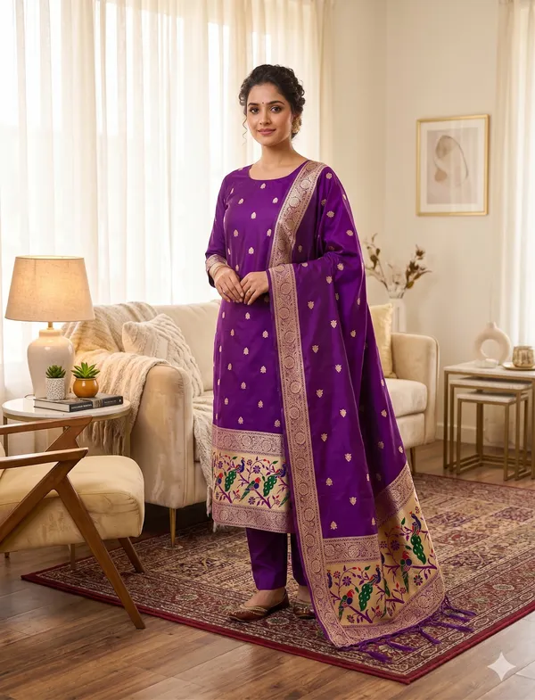 Purple_Soft_Litchi_Banarasi_Silk_Weaving_Unstitched_Kurta_Set_For_Women