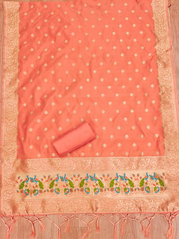 Orange_Soft_Litchi_Banarasi_Silk_Weaving_Unstitched_Kurta_Set_For_Women