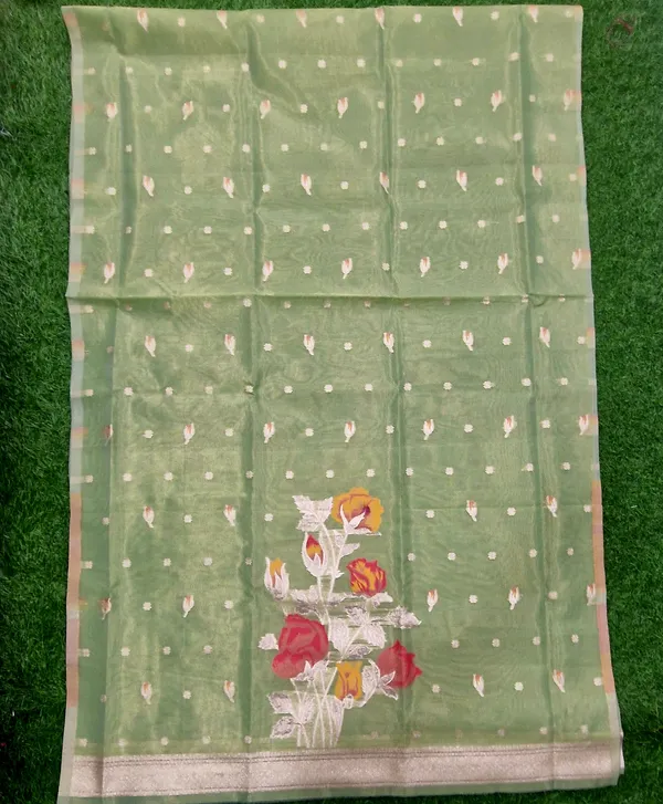 Green_Shimmer_Banarasi_Silk_Weaving_Unstitched_Kurta_Set_For_Women