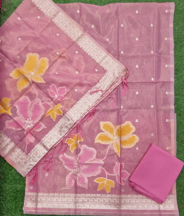 Pink_Shimmer_Banarasi_Silk_Weaving_Unstitched_Kurta_Set_For_Women