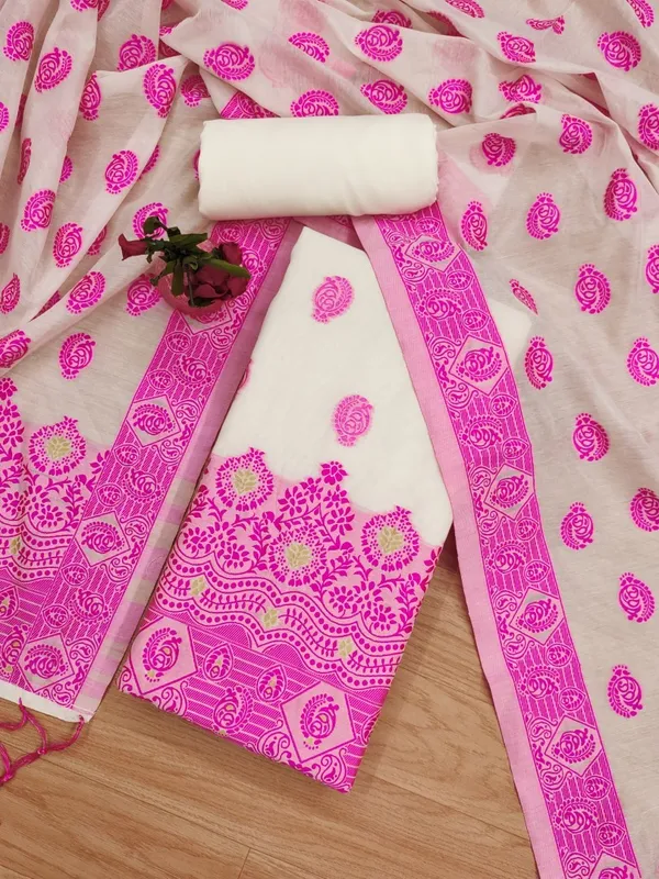 Pink_Handloom_Banarasi_Cotton_Weaving_Unstitched_Kurta_Set_For_Women