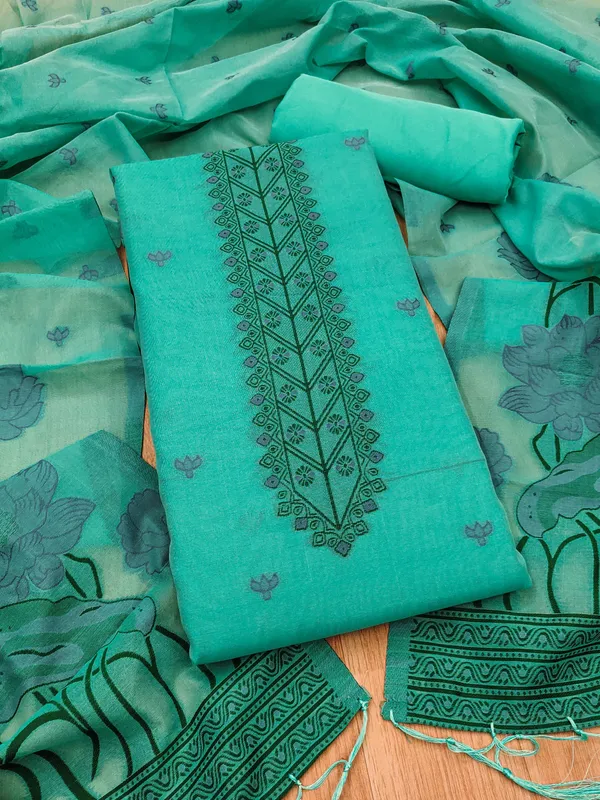 Sage_Green_Muga_Banarasi_Cotton_Weaving_Unstitched_Kurta_Set_For_Women