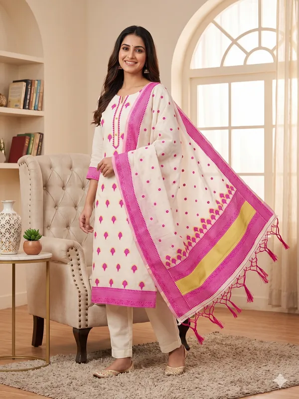 Pink_Handloom_Banarasi_Cotton_Weaving_Unstitched_Kurta_Set_For_Women