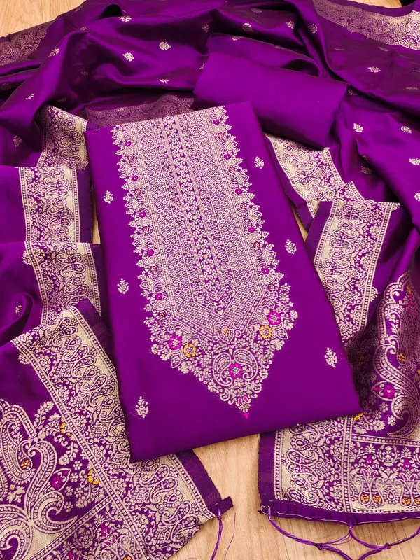 Purple_Soft_Litchi_Banarasi_Silk_Weaving_Unstitched_Kurta_Set_For_Women