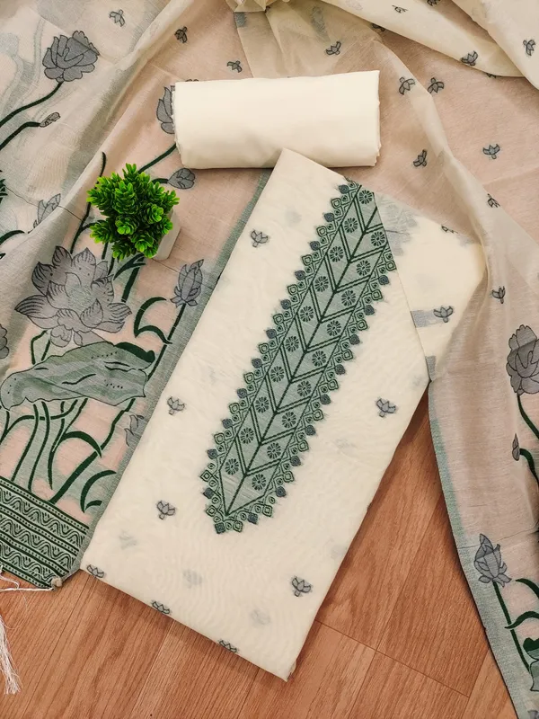 Off_White_Muga_Banarasi_Cotton_Weaving_Unstitched_Kurta_Set_For_Women