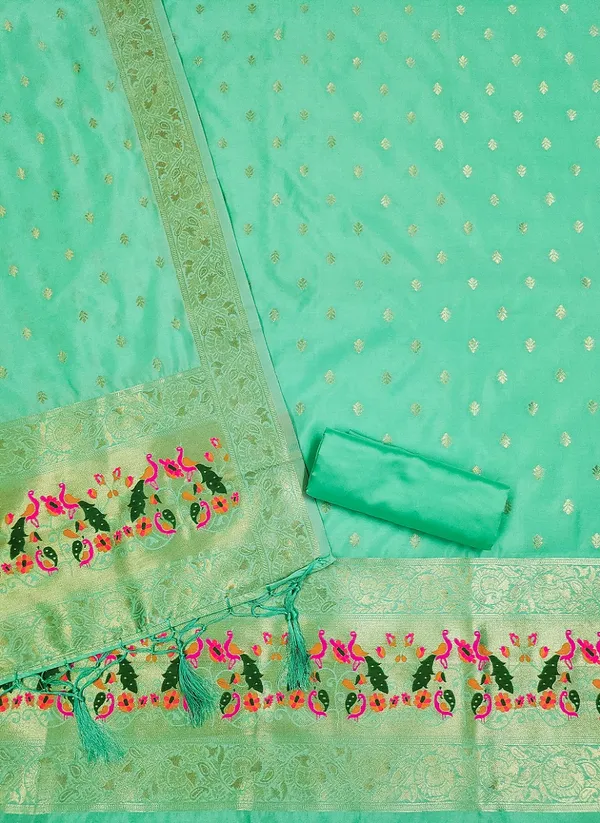 Sea_Green_Soft_Litchi_Banarasi_Silk_Weaving_Unstitched_Kurta_Set_For_Women