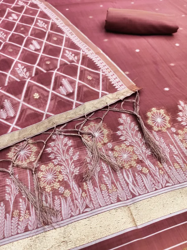 Pink_Jamdani_Banarasi_Cotton_Weaving_Unstitched_Kurta_Set_For_Women